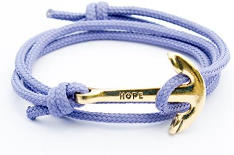 Unisex Adjsuatble Size Hope Anchor Bracelets on Colorful Ropes (Lavender Rope With Gold Anchor)