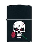 Zippo "Skull with Red Rose" Black Matte Lighter, 7670