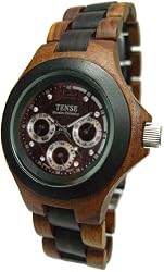 Tense Two Tone Sandalwood Triple Dial Mens Round All Wood Watch G4300SD DF