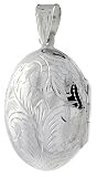 Sterling Silver Hand Engraved Oval Locket, 7/8 (23mm) X 1 1/8 (28mm)