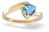 14K Yellow Gold Genuine Heart Blue Topaz and Diamond Ring