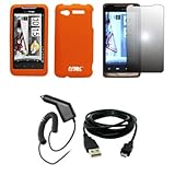 EMPIRE Orange Rubberized Hard Case Cover + Mirror Screen Protector + Car Ch ....