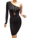 Patty Women Sexy One Shoulder Ruched Party Cocktail Evening Dress