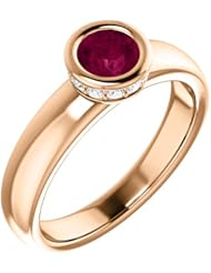 14K Rose Gold 5.00mm Round Cut Rhodolite Garnet and Diamond Ring -- LIFETIME WARRANTY