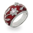 Ruby Red Enamel Ring with Vintage CZ Flower Design