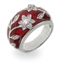 Ruby Red Enamel Ring with Vintage CZ Flower Design Size 8 (Sizes 5 6 7 8 9 Available)