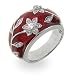 Jewelry : Ruby Red Enamel Ring with Vintage CZ Flower Design