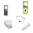 USB Data Cable + USB Car Charger + USB Home Travel Charger + Light Green Rubber Silicone Skin Case + Clear Reusable LCD Screen Protector for Apple Ipod Nano Chromatic 8GB 16GB 4G 4th Generation