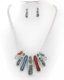 Silvertone Multi Colored Epoxy Necklace and Earrings Set