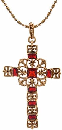 Jacqueline Kennedy Collection Simulated Ruby Cross Pendant 18-3/4" Chain