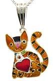Valentine Kitty Cat Pendant w/ Dangling Heart by Zarah