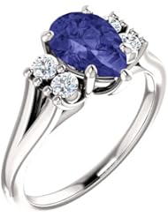 10K White Gold 9.00x6.00mm Pear Cut Tanzanite and Diamond Ring -- LIFETIME WARRANTY