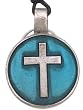 Christian Cross Blue Green Real Pewter Pendant Necklace