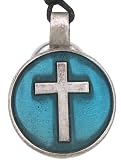 Christian Cross Blue Green Real Pewter Pendant Necklace - B00065G0KS