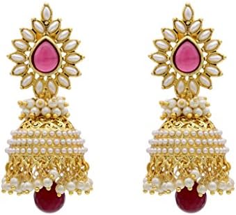 Hyderabad Jewels Girls' Antique Golden Jhumka Red