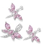Sterling Silver & Pink CZ Dragonfly Earring & Necklace Set
