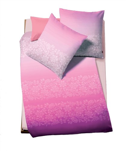 Fleuresse g-102413-0004-0300 poesie Mako-Satin Bettw&auml;sche mit Rei&szlig;verschluss 155 x 220 + 80 x 80 cm himbeercreme