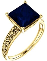 18K Yellow Gold 8.00x8.00mm Princess Cut Chatham Created Sapphire Ring -- LIFETIME WARRANTY