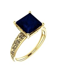 10K Yellow Gold 8.00x8.00mm Princess Cut Chatham Created Sapphire Ring -- LIFETIME WARRANTY