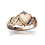 14k Rose Gold Heart Genuine Opal Celtic Claddagh Knot Ring Size 6.5