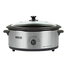 Nesco 4816-25-30PR Professional 6-Quart Stainless Steel Roaster Oven with Glass Cover, Non-Stick Cookwell