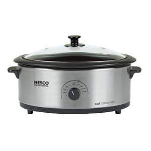 Nesco 4816-25-30PR Professional 6-Quart Stainless Steel Roaster Oven with Glass Cover Non-Stick Cookwell