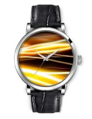 SPRAWL Aanalog Fashion Series Silver Ladies Watches of Genuine Black Leather Strap,Unique Wrist Watch for Women Girls Designed with Golden Lines disordered