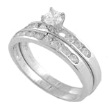 Sterling Silver Round Cut Bridal Set CZ Ring