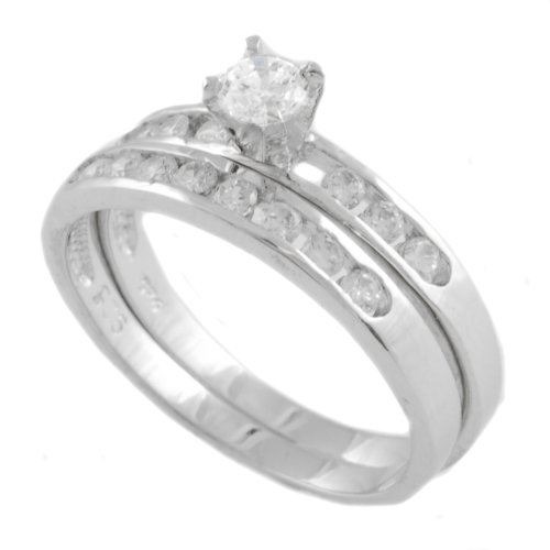 Sterling Silver Round Cut Bridal Set CZ Ring