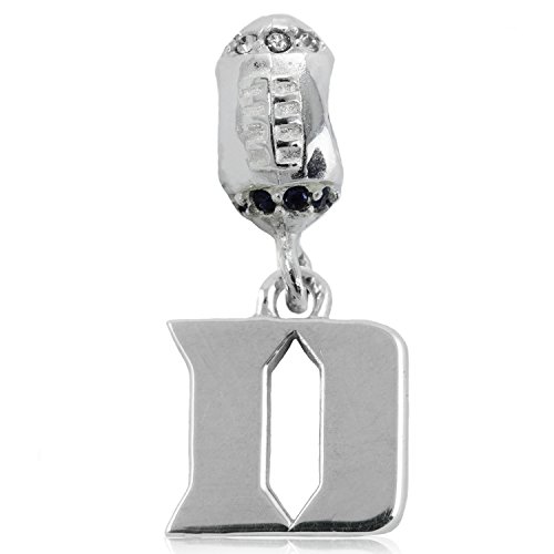 NCAA Duke Blue Devils .925 Sterling Silver Football Charm Bead, Duke Jewelry