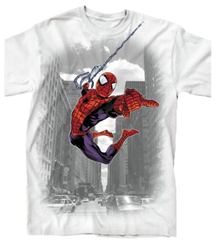 スパイダーマン Thラフ ザ シティ ホワイト Tシャツ