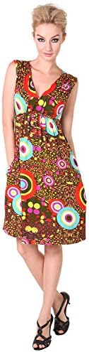 Chic Mariposa Trendy Abstract Circles Print Women's Summer Dress - Army Green / Red - L
