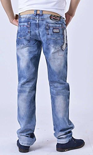 Jiaka Men's Jeans Torn Jeans Patched Holey Washed Words Straight Leg Fitted