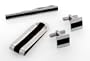 Stainless steel set of cufflinks, tie slide and money clip with engraving accent and black highlighting