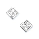 14K White Gold 1/5 ct. Invisible Set Princess Cut Diamond Fashion Earrings