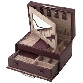 Bordeaux colored leather jewelry box by Wolf Designs