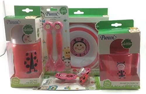 Baby Feeding Gift Set Thai "Pureen" Cups, Pacifier, Bowl and Plate, Cutlery Set: Beetle Design 6 pcs