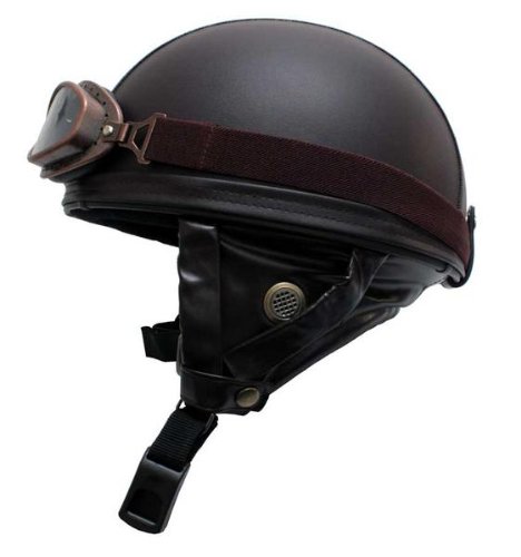 送料無料 バイク用 ヘルメット ◎ ゴーグル付　ビンテージヘルメット　（ブラウンレザー仕様）