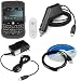Durable Rubberized Hard Black Case + Rapid Car Charger + Home Travel Ac Charger + Usb Data Cable for Blackberry 9000 Bold At&t