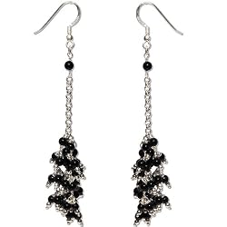 Earring for Girls in Sterling Silver Onyx Gemstone Jewelry 4.25 inches (erg126)