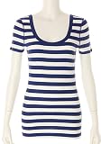 three dots STRIPE S/S DOUBLE SCOOP NECK TOP