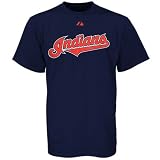 Cleveland Indians Official Wordmark Short Sleeve T-Shirt,Navy (X-Large)