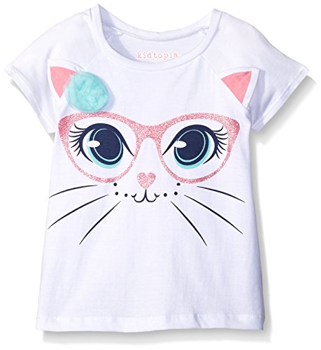 Kidtopia Girls' Top with Glitter Screen and Applique Kitten