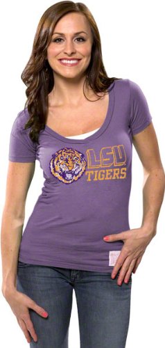 LSU Tigers Women's Purple Retro Brand Vintage Logo Deep V-neck T-Shirt