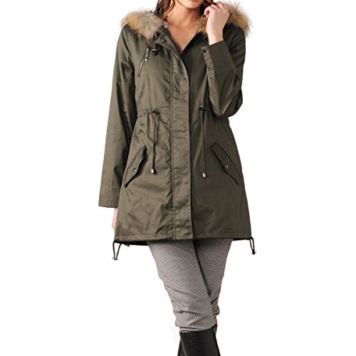 モッズコート レディース ダウンライナー付き ラクーンファー 9号 カーキ 緑