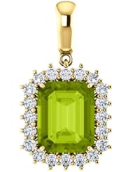 10K Yellow Gold 10.00x8.00mm Emerald Cut Peridot and Diamond Pendant -- LIFETIME WARRANTY