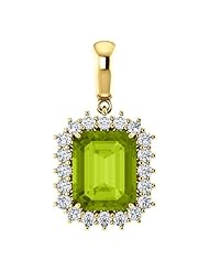 18K Yellow Gold 10.00x8.00mm Emerald Cut Peridot and Diamond Pendant -- LIFETIME WARRANTY