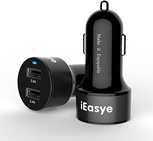 Car Charger,iEasye 24W 2-Port Dual USB Port 5V 4.8A Rapid USB Car Charger for Apple iPhone 6,iPhone 6 Plus,iPhone 5S,5C,5,4S,4,iPad Mini 3,2 Retina,iPad Air 4,3,2,iPod Touch,Samsung Galaxy S5,S4,Samsung Note 4,Note 3,Tab 4 3 2 7.0 8.0 10.1,S 8.4 10.5,LG Optimus G3 / G2 / G Flex / G Pro 2, HTC One M8 Eye / M7 /M4, Nexus 6 / 5 / 4 /7/8Nexus,HTC One, One 2 M8,HTC Desire 820,LG G3,MOTO,Blackberry,and Other Smart Device.(2 Years Warranty) (Black+Black)
