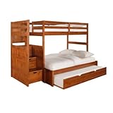 Ranch Cinnamon Twin/Full Step Bunk Bed with Twin Trundle - 358-037 + 358-136 + 358-078