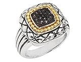 Black Diamond Pave Ring 1/10 Carat (ctw) in Sterling Silver with 14K Gold Accents